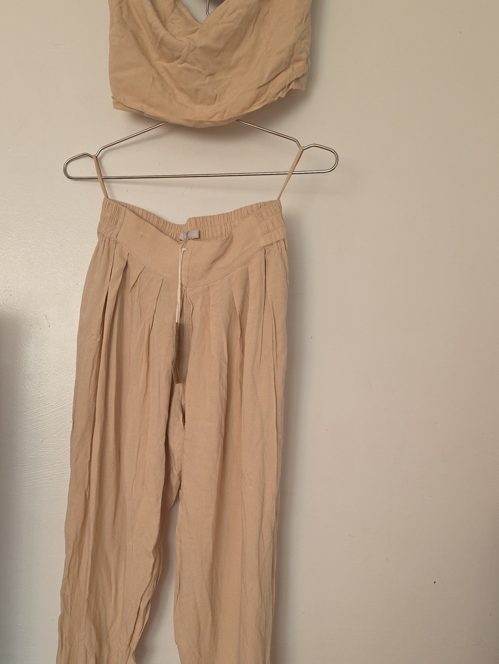 Indah 2 Piece Set Beige High-Waist Pleated  Pants - Women